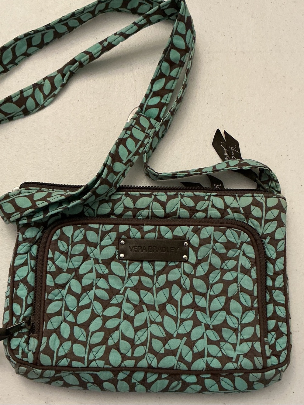 Vera Bradley Teal Leaf-Print Quilted Crossbody